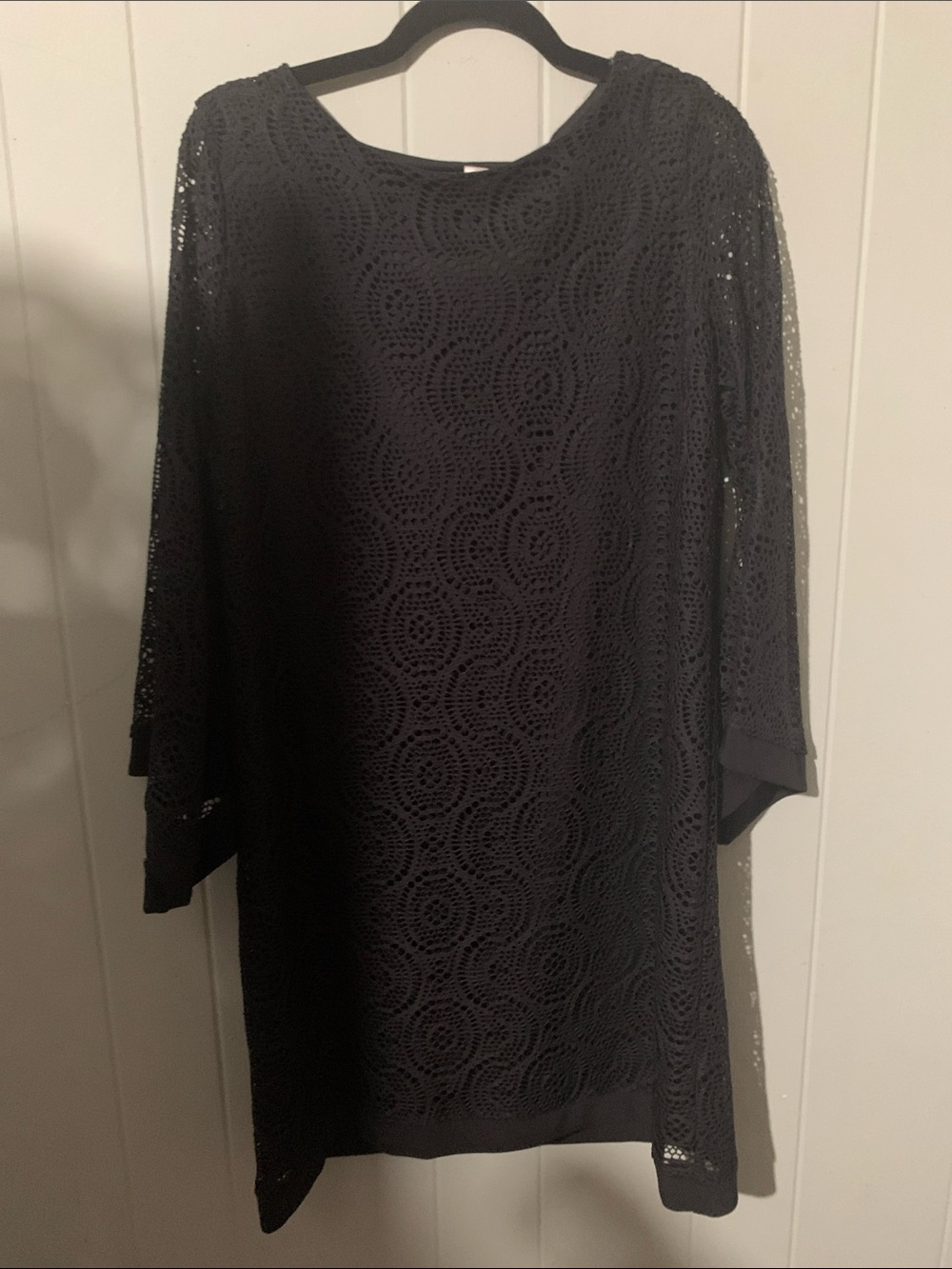 Emma & Michele Black Crochet Lace Long Sleeve Shift Dress